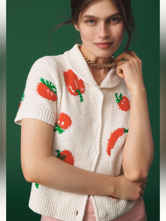 Anthropologie Tops - 🍅Anthropologie Short-Sleeve Collared Cardigan Sweater Maeve Medium